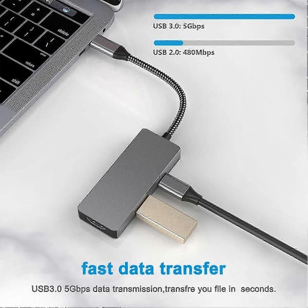 USB C til HDMI 4K Adapter Bærbar Docking Hub Højhastighedsdataoverførsel Laptop Tilbehør Grey