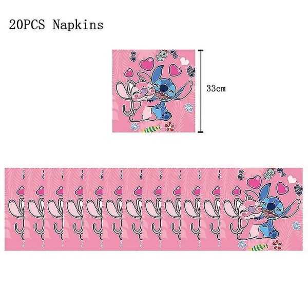 Pink Stitch Födelsedagsfest Dekoration Lilo And Stitch Tema Bordsservis Angel Ballong Tallrikar Koppar Tillbehör För Barn Flickor hög kvalitet 20pcs napkins