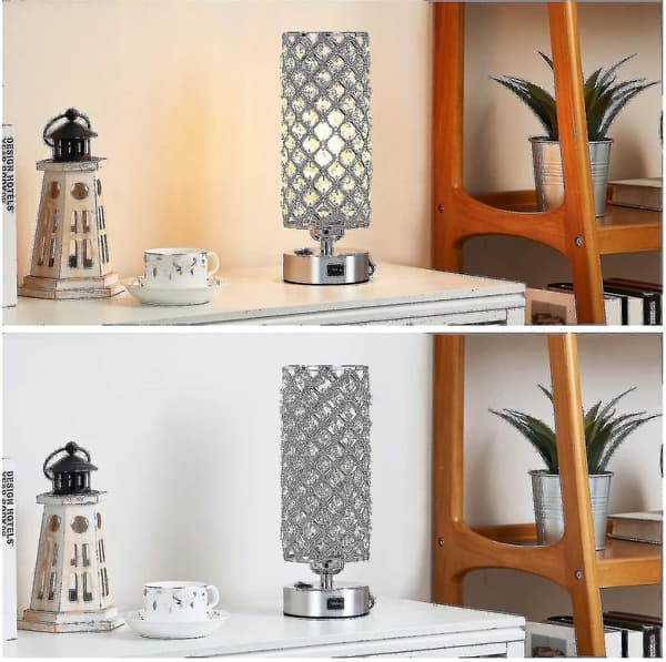 Gull/sølv Krystall USB Bordlampe, Moderne Design Krystall Nattbordslampe Med USB