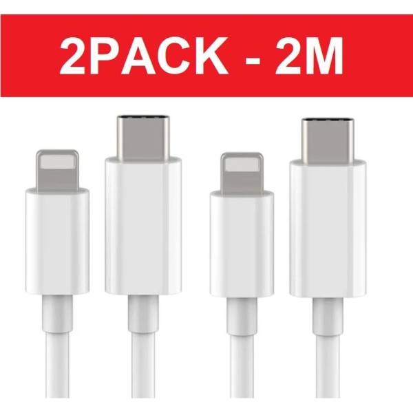 2-Pack 2m Lightning-kabel laddning och överföring 2st USB-C Vit 2-PACK 2M laddningskabel