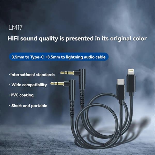 Lydkabel hann til hann TRS til USB C+TRS til for grensesnitt Black