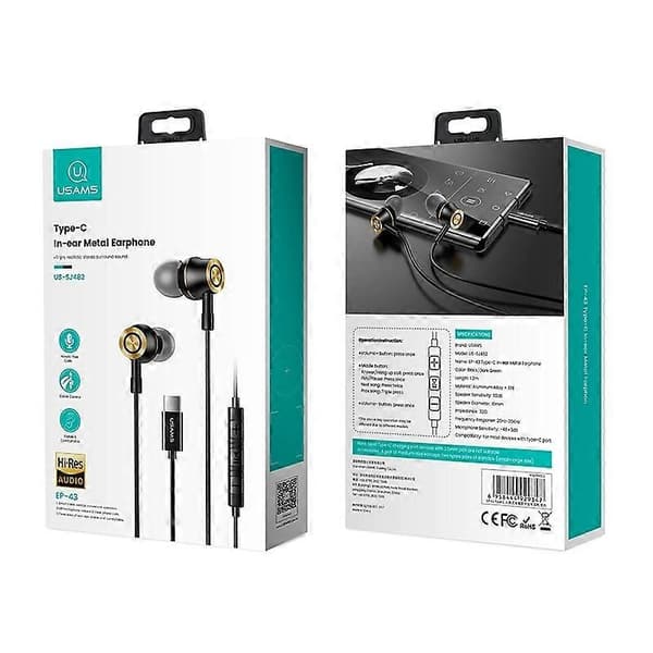 Kablede In-Ear USB-C / Type-C Grensesnitt Hodetelefoner med Digital Chip Black