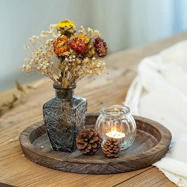 2 stk rustik træbakke lysestage - lille dekorativ plade søjle lysbakke træ til bondegård