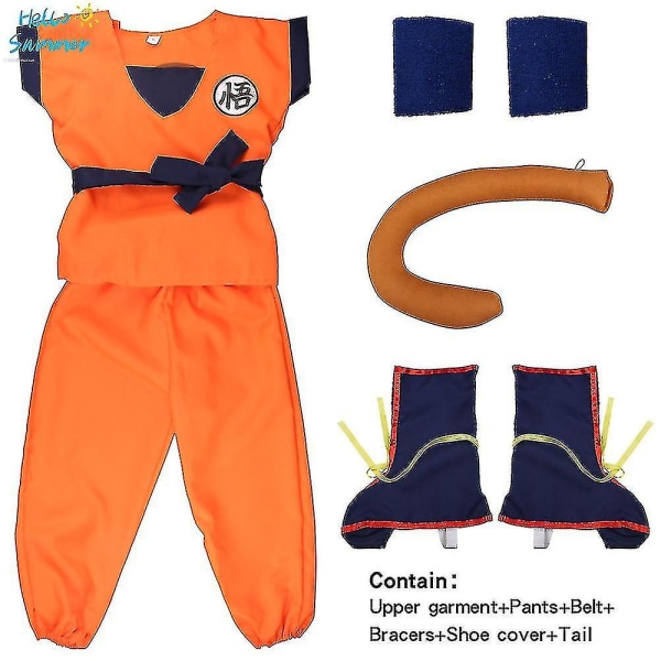 Jul Barn Vuxen Dräkter Son Goku Cosplay Kostym Anime Superhjältar Overall Svart Hår Kostym Klä Ut wig yellow 120 height110*120cm *Goku