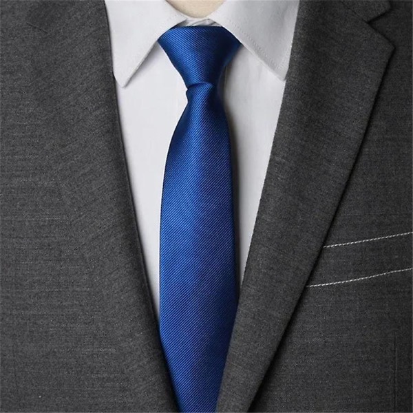 Nytt design Forhåndsbundet glidelåsslips for menn eller kvinner, ensfarget smalt polyesterslips, 5 cm 8 farger Blue