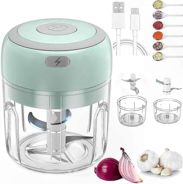 Kompakt elektrisk mathackare, 250 ml och 100 ml kapacitet, effektiv miniblender för snabb måltidsförberedelse