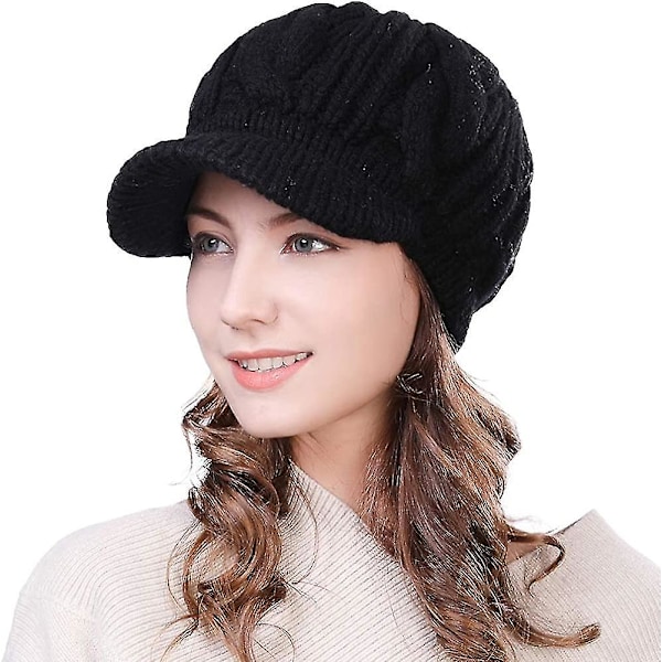 Dame 100% Uld Strikket Skyggehue Avisdrengerkasket Koldt Vejr Varm Vinterhue