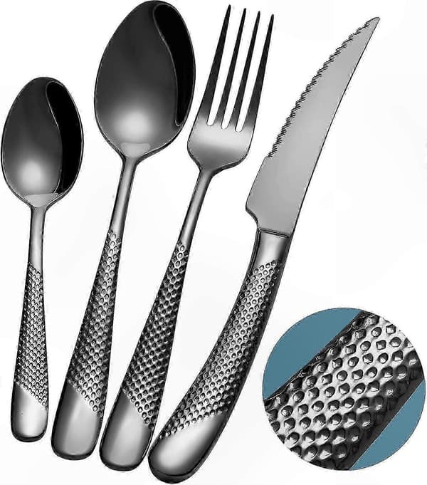 Sort Titanium-belagt Bestikksett i Rustfritt Stål, 24 Deler, Service for 6