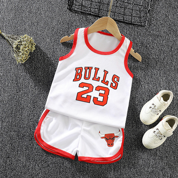 Børne basketball uniform sportstøj sæt Hvid-rød 110CM