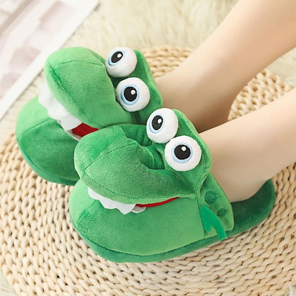 Funny Cozy Winter Slippers for Women, Cartoon Indoor Shoes, Green