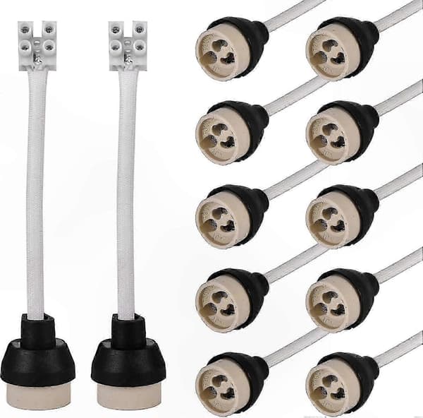 GU10 Lamphållare med Silikonkabel, 15CM Längd, 10MM Bredd, Keramisk Bas, 0-250V, 3A, 12-pack