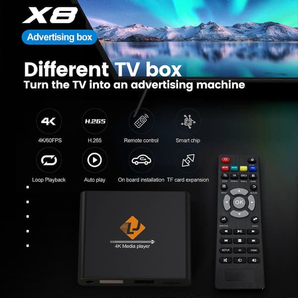X8 4K Digital Media Player - Mini TV Box med USB/TF-afspilning, Auto & Loop Play