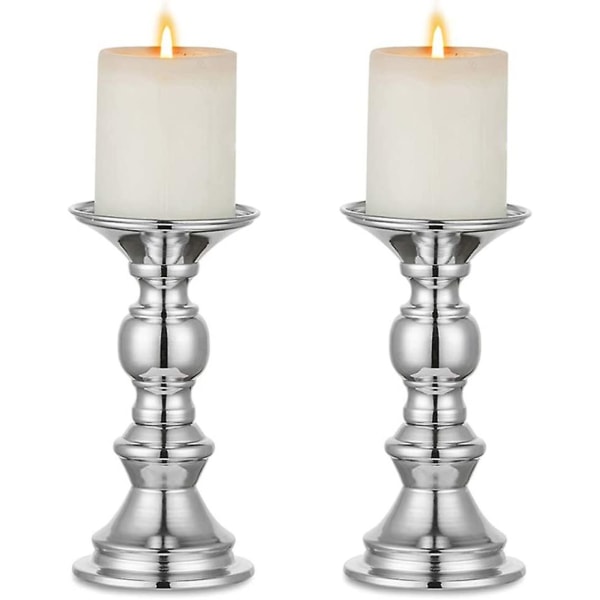 2 Styck Silver Set med 2 Ljusstake Metallpelare Ljusstakar, Guldpelare Ljusstake Bröllop Centerpieces Ljusstake Hållare För Ljus Stand De