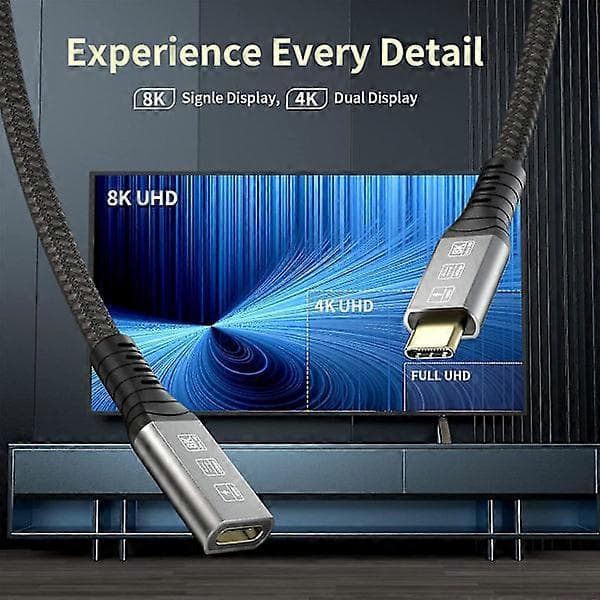 Thunderbolt 4 Förlängningskabel, USB-C Kabel till USB C Hane till Hona, Stöder 8k/5k@60hz Video/40gbps Data/100w