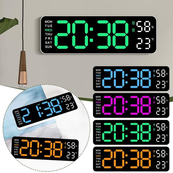 Med kalenderdatum temperatur LED stor display USB digital väggklocka R9-FF- White shell green light 1pcs