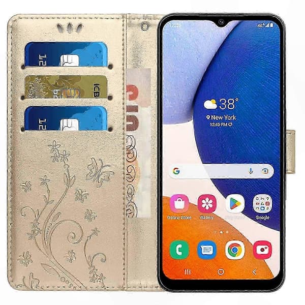 Fjärilsdesign Läderfodral med Ställplånbok för Galaxy A55 5G Gold