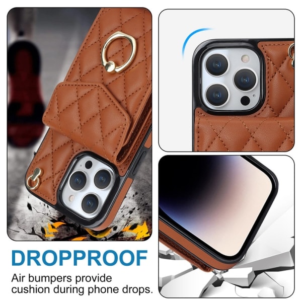 Pung Etui med Kortholder Quiltet Etui til iPhone 15/14/13Pro Max Brun iPhone15