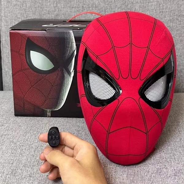 Halloween Spider-Man hætte med bevægelige øjne, elektrisk fuldautomatisk maske med blinkende hjelm Red