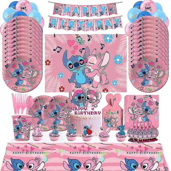 Rosa Stitch Bursdagsfest Dekorasjon Lilo Og Stitch Tema Servise Engel Ballonger Tallerkener Kopper Forbruksvarer For Barn Jenter Høy Kvalitet 10pcs forks