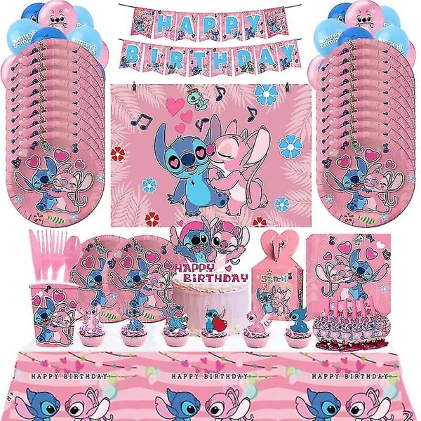 Vaaleanpunainen ommel-aiheinen syntymäpäiväjuhlan koristelu Lilo ja Stitch -teemalla, pöytäastiat, enkeli-ilmapallot, lautaset, kupit, tarvikkeet lapsille ja tytöille, korkealaatuiset 16pcs balloons