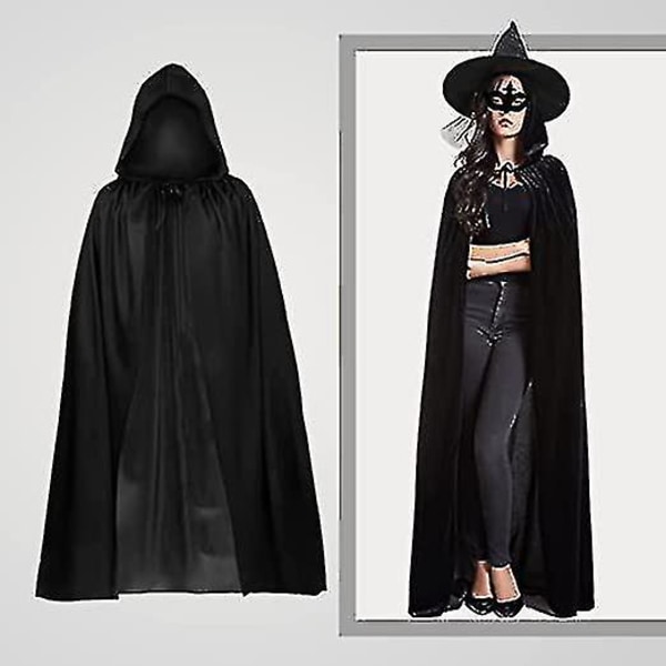 Fløjlshættekappe Unisex Halloween-kappe Devil Wizard Halloween Jul A black 130cm