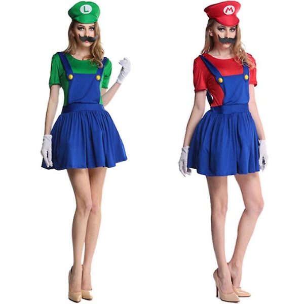 Lasten Super Mario -asu Tyylikäs Pukeutumishattu Set Juhlasetti Poikien Tyttöjen Cosplay-asut Green Women L