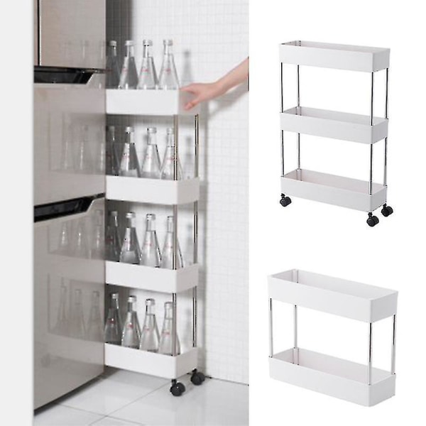 2/3/4-lags Slim Opbevaringstrolley Mobil Hylde Enhed Organizer Skuffe Ud Opbevaring Rullende Utility Trolley Stativ Til Køkken Badeværelse 3 floors