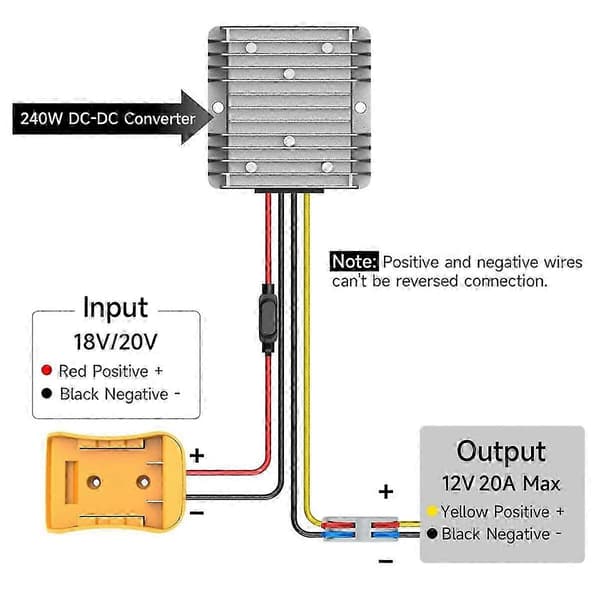 20V til 12V Step Down Converter, DC 12V 20A 240W for Dewalt