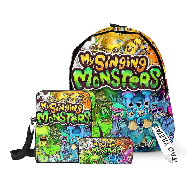 My Singing Monsters Monster Concert -kolmiosainen koululaukku, oppilaan reppu, olkalaukku, kynäkotelo 11 shoulder bag