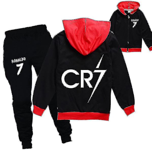 Cristiano Ronaldo CR7 Cosplay Kostymer Barn Fotboll Idol Dragkedja Hoodies Byxor Flickor Barn Högkvalitativ Bomulls Kläder Set Röd Röd Red 170