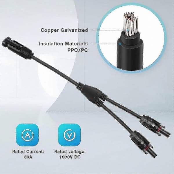 Y-gren solcellekabelkontakter, 1 til 2 splitteradapter for solcellepaneler, MMF + FFM-par med profesjonell kvalitet for solcellekabling