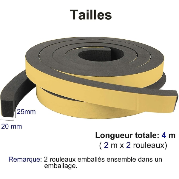 Skumpackningsremsa 2 rullar 25mm(w) X20mm(h) X4m(l) Tätning Väderbeständig Stötsäker Antikollisionsmöbler