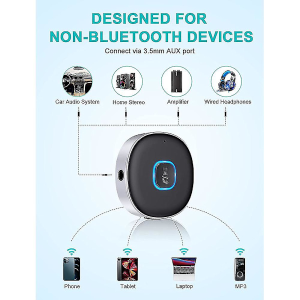 Bluetooth Modtager 5.0 Mini Aux Bluetooth Billader Til Musikstreaming 12 Timer Spilletid