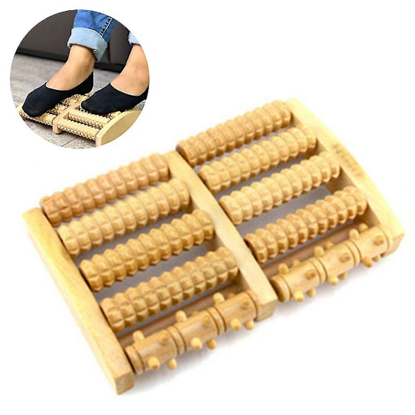 Dubbel Fotmassageapparat - Trämassageapparat Kompatibel med Plantar Fasciit, Stress, Häl- och Valvsmärta - Shiatsu Djupvävnadsterapi med Reflexologi