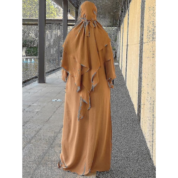 Ramadan Eid Muslimsk kvinna Jilbab 2 delar Abaya Med Hijab Lång Khimar Niqab Set Overhead Bönklänning Islam Outfit Djellaba Burka XS-S wine red set
