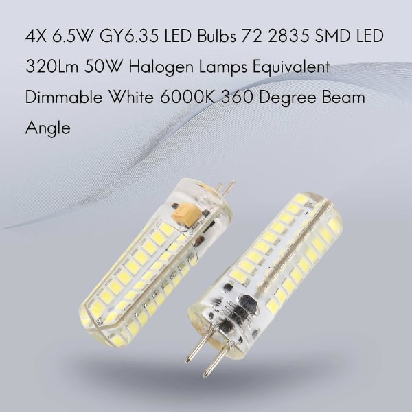 2x 6,5w Gy6,35 LED-lampor 72 2835 Smd Led 320lm 50w Halogenekvivalent Dimbar Pure White 6000k Bea