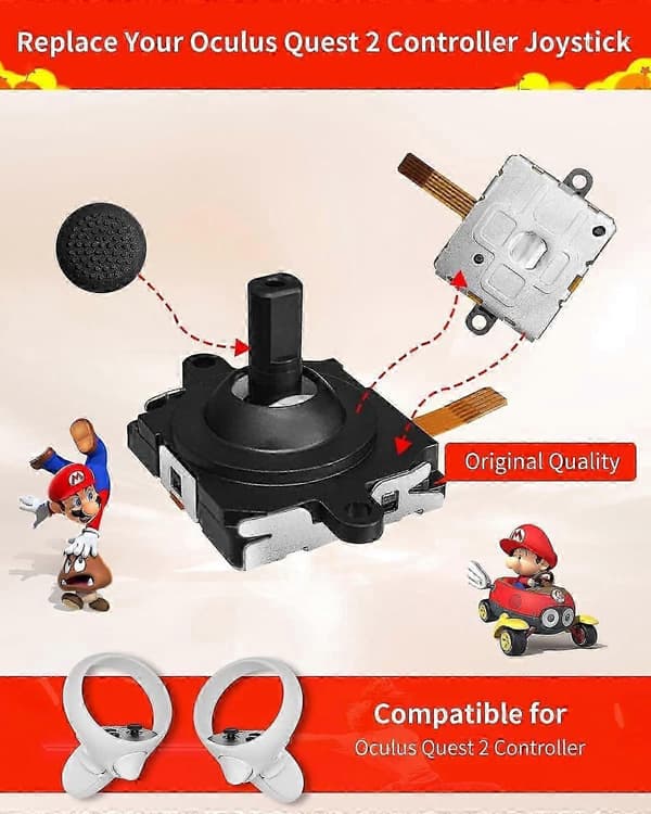 Joystick-udskiftningssæt til Oculus Quest 2 Controller (11 i én), Reparationssæt tilbehør til Meta Quest 2 Controller, Inkluderer 2 Tommelfingerpinde, T5 Skrue
