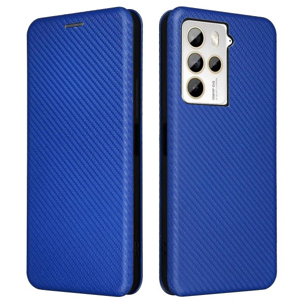 För HTC U23 Pro 5G Telefonställ Case Carbon Fiber Texture Cover med kortplats Blue