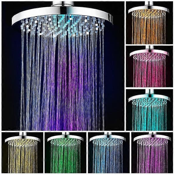 LED Dusjhode, 20CM Opplyst Dusjhode, Fargedusjhode, LED Dusjhode med 7 Farger, Rundt LED Regndusjhode, LED Opplyst Dusjhode