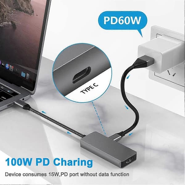 USB C till HDMI 4K-adapter Bärbar dockningshubb Höghastighetsdataöverföring Tillbehör för bärbar dator Grey