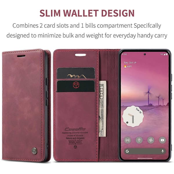 Til Google Pixel 10 Pro XL Wallet Case CASEME 013 Series PU Læder Telefoncover Stativ - Kaffe Multicolor Red