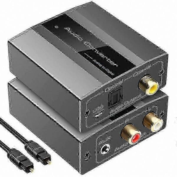 Digital lydkonverterer med RCA til optisk kabel, støtter Toslink og koaksial utgang Black grey