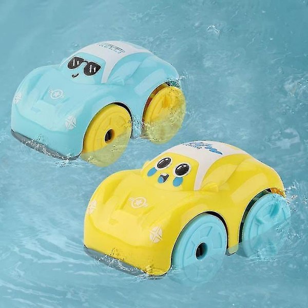 2pcs Baby Bath Toys, Toddler Bath Toys Abs Clockwork Car Cartoon Vehicle Amphibious Cars Floating To