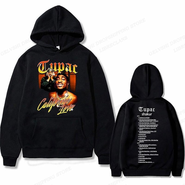 Tupac 2pac Hættetrøje Mænd Kvinder Mode Hættetrøjer Børn Hip Hop Hættetrøjer Kvinder Sweats Drenge Frakker Rapper Sweats Shakur Træningsdragter Punk XL 2DF504994-black (15)