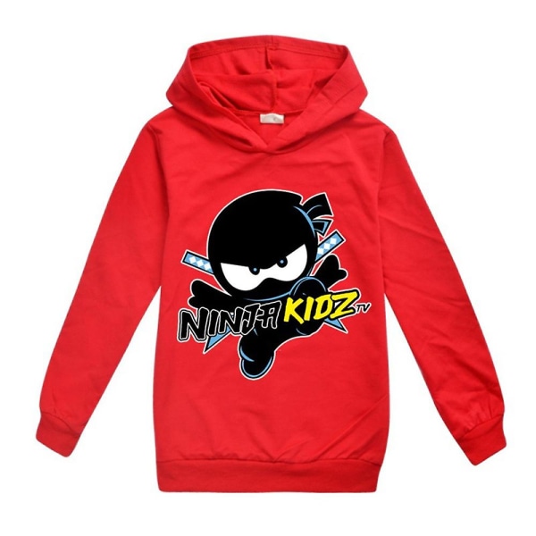 Ninja Kidz Kids Casual Luvtröja Långärmad Tröja med huvtryck Pullover Toppar Pojkar Flickor Activewear för åldrarna 7-14 år Red 9-10 Years