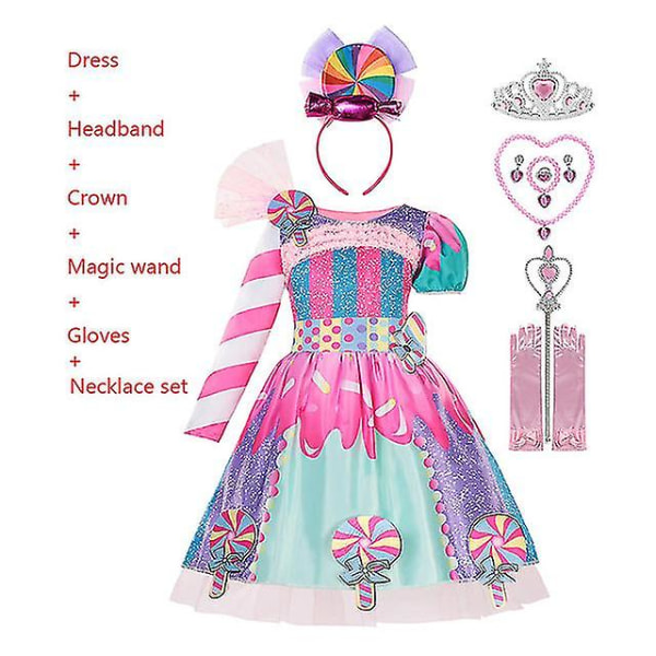 Søt Regnbue-Sukkertøy Prinsessekjole for Jenter, Julekarneval Lollipop Totem Kostyme, Barnekostyme for Cosplay-Opptreden Set 13 M (4-5Y)