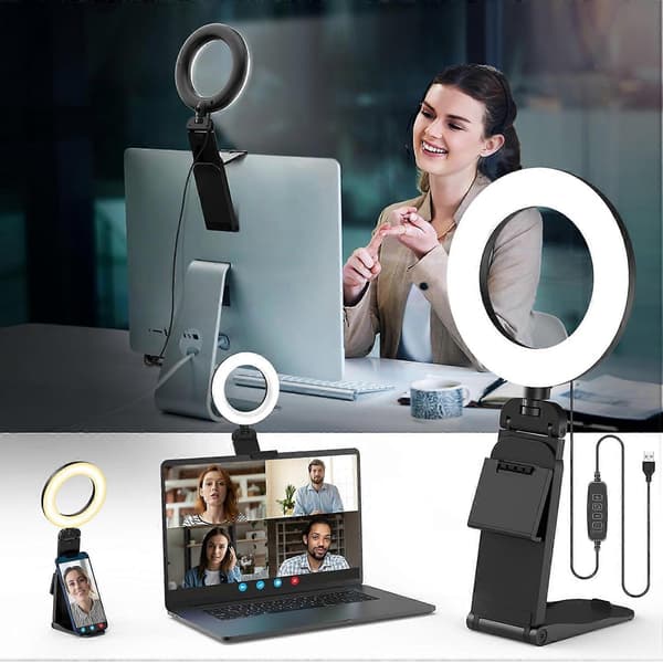 5\" Bord Ring Light med Stativ, LED Ring Light til Laptop Skærm, Videokonference Belysning, Zoom Møde Lys