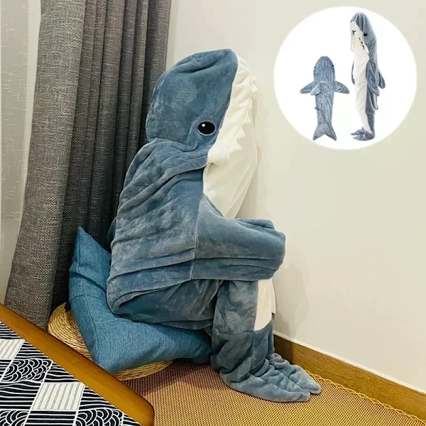 Tecknad Haj Sovsäck Pyjamas Kontor Tupplur Haj Filt Caracal Mjukt Mysigt Tyg Sjöjungfru Sjal Filt för Barn Vuxen Gråblå Grey blue XL