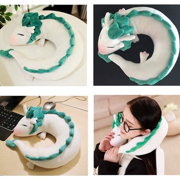 Forbest Dragon U-form pute Plysj dukke Leketøy Nakkepute Anime Søt, myk liten hvit drage Beste gave til barn (lysegrønn)