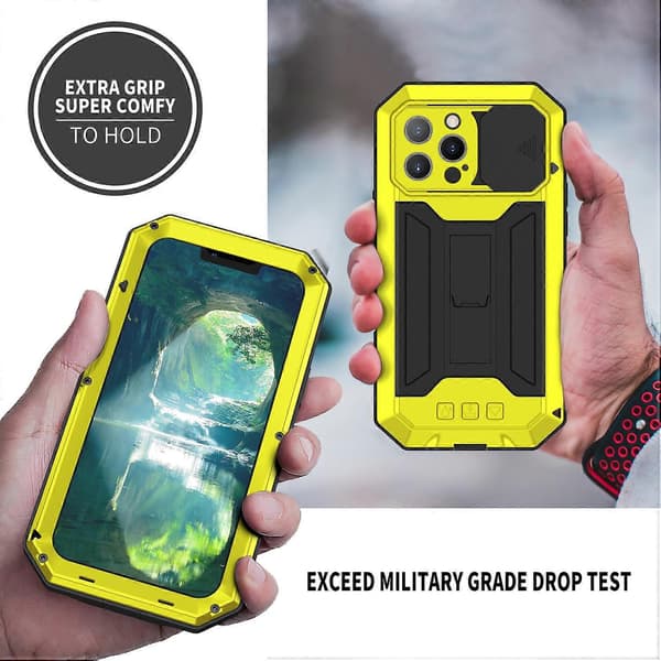 R-JUST Skyvedeksel med holder for iPhone 13 Pro MaxCJY Yellow